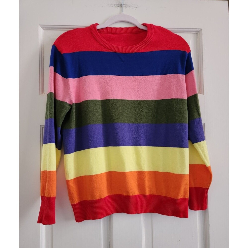Rainbow Striped Teacher Elementary School Crew Neck  Pullover Sweater Kidcore